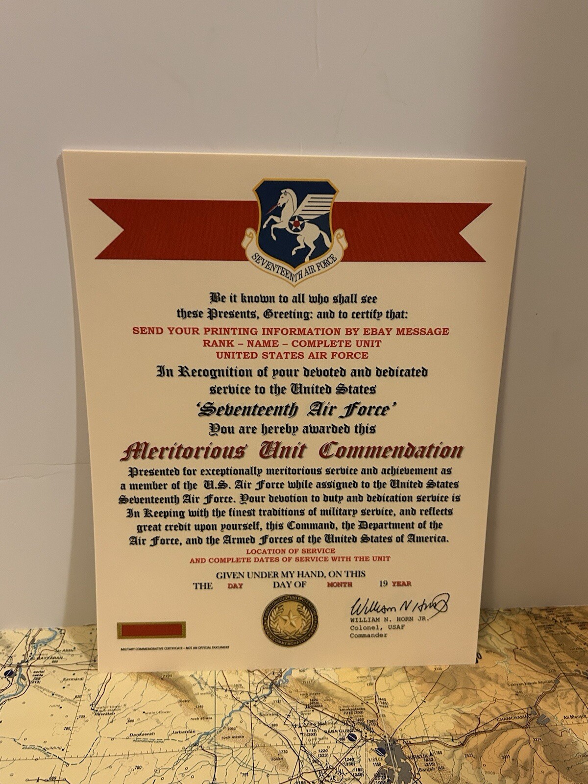 U.S. AIR FORCE / 17TH AIR FORCE - MERITORIOUS UNIT COMMENDATION CERTIFICATE