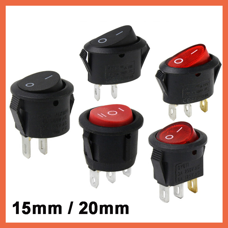 15mm 20mm Diameter Lip Small Round Rocker Switch Black Red 2 Pin 3 Pin ON-OFF