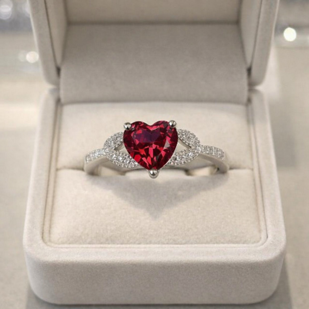 2.00 Ct Heart Cut Natural Ruby & Diamond Wedding Ring 14K White Gold Size 7.5