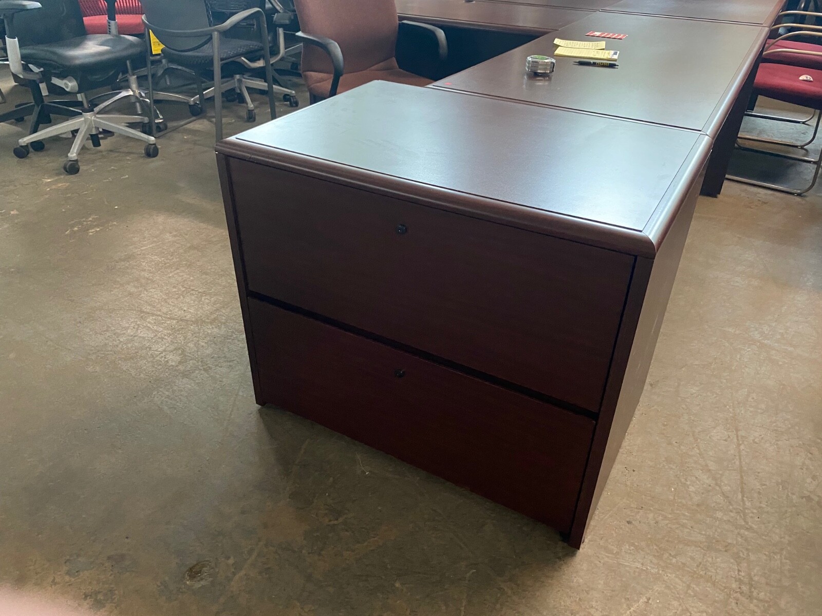 2Dr 36"Wx24"D Lateral file cabinet by National Arrowood Kimball in Mahogany lam.