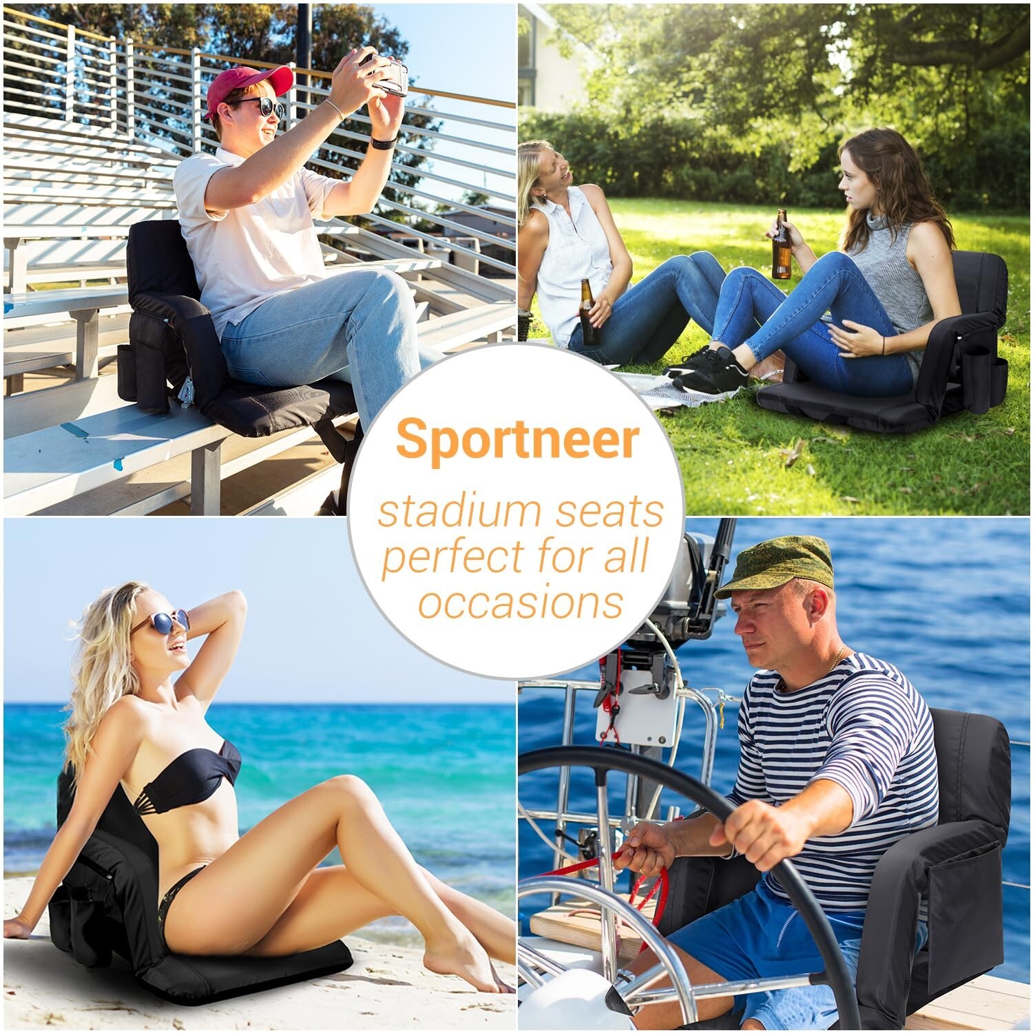 Sportneer Stadium Seats with Back Support, Bleacher Chairs with Back and Cush...