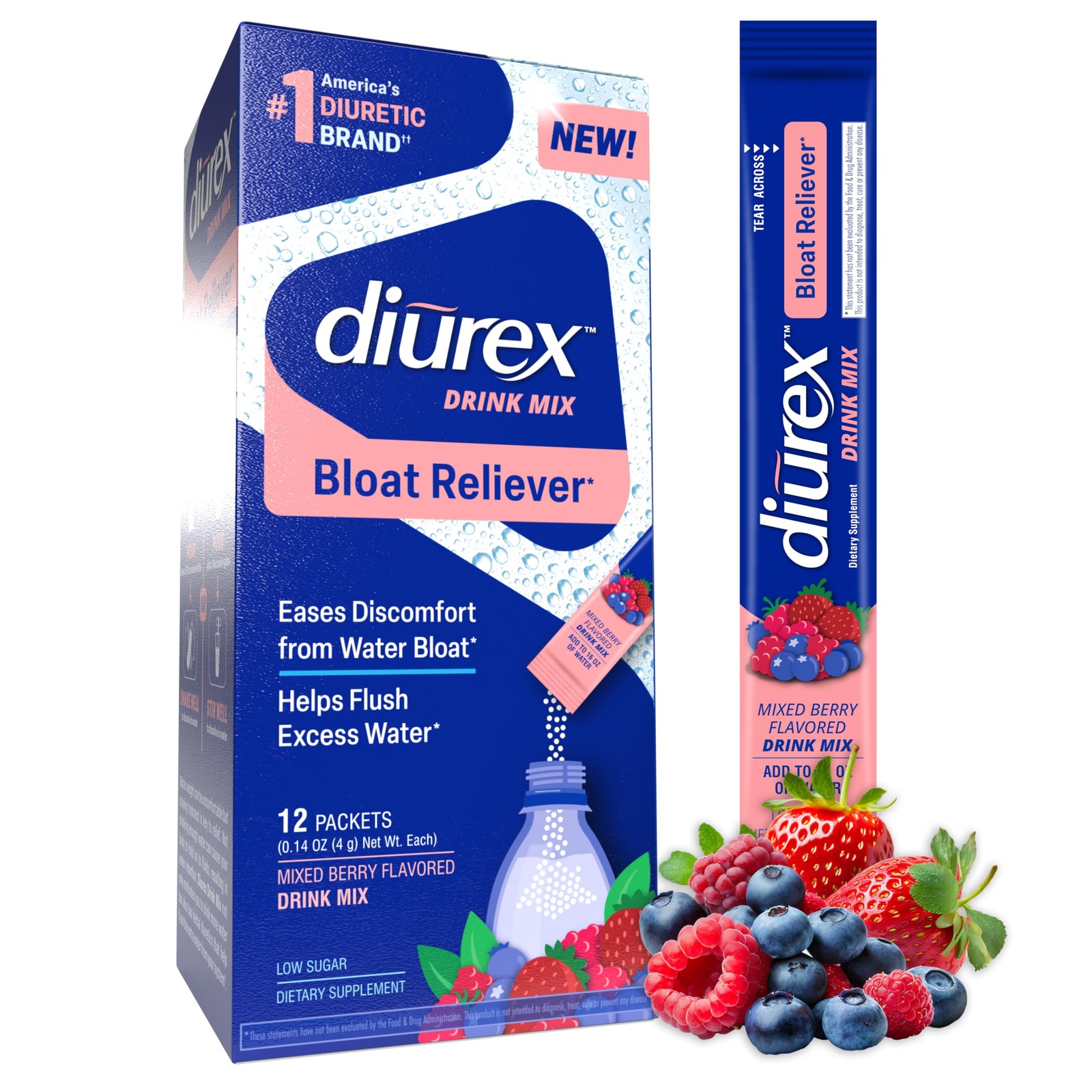 Diurex Drink Mix with Dandelion, Green Tea & ACV Extracts - Mixed Berry...