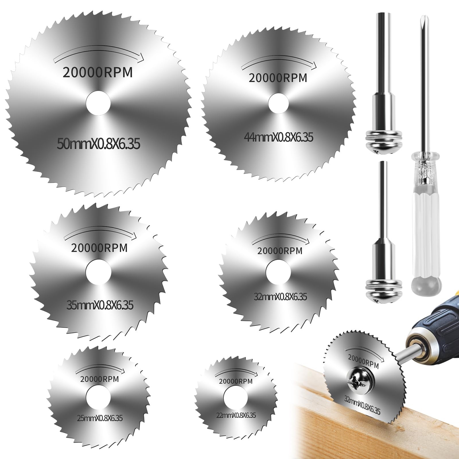 9pcs Drill Cutting Wheel and Saw Bit Set - 1/4 Inch Hex Shank Rotary Silver