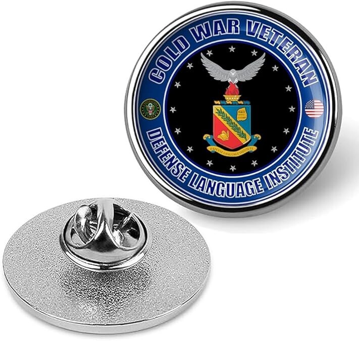 Cold War Veteran Defense Language Institute Tie Suit Shirt Lapel Pin - Silver
