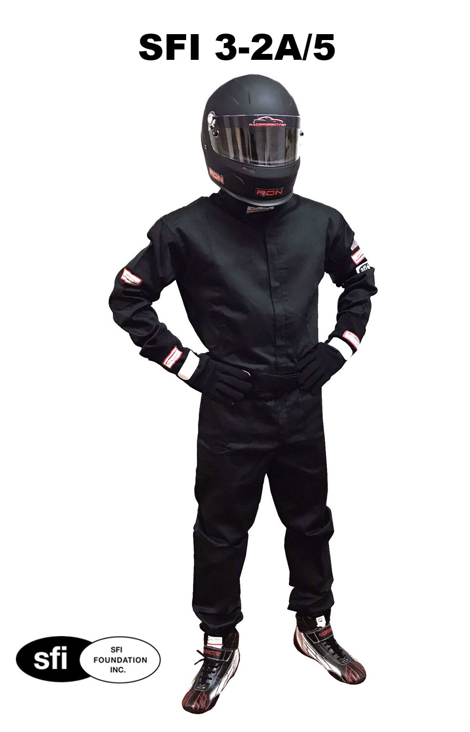 SFI 5 RACE SUIT FIRE SUIT SFI 3-2A/5 ONE PIECE 2 LAYER BLACK SIZE ADULT SMALL