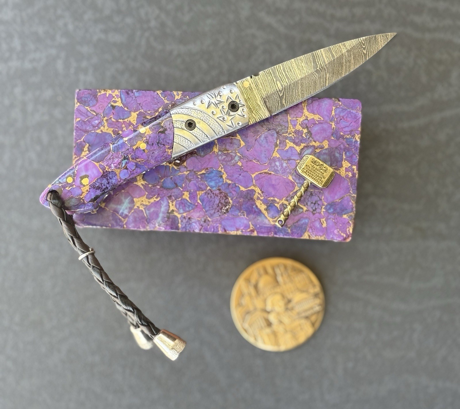 York Vivant Custom Handmade Folding knife Turquoise Stone Handle Art # CBIT-18