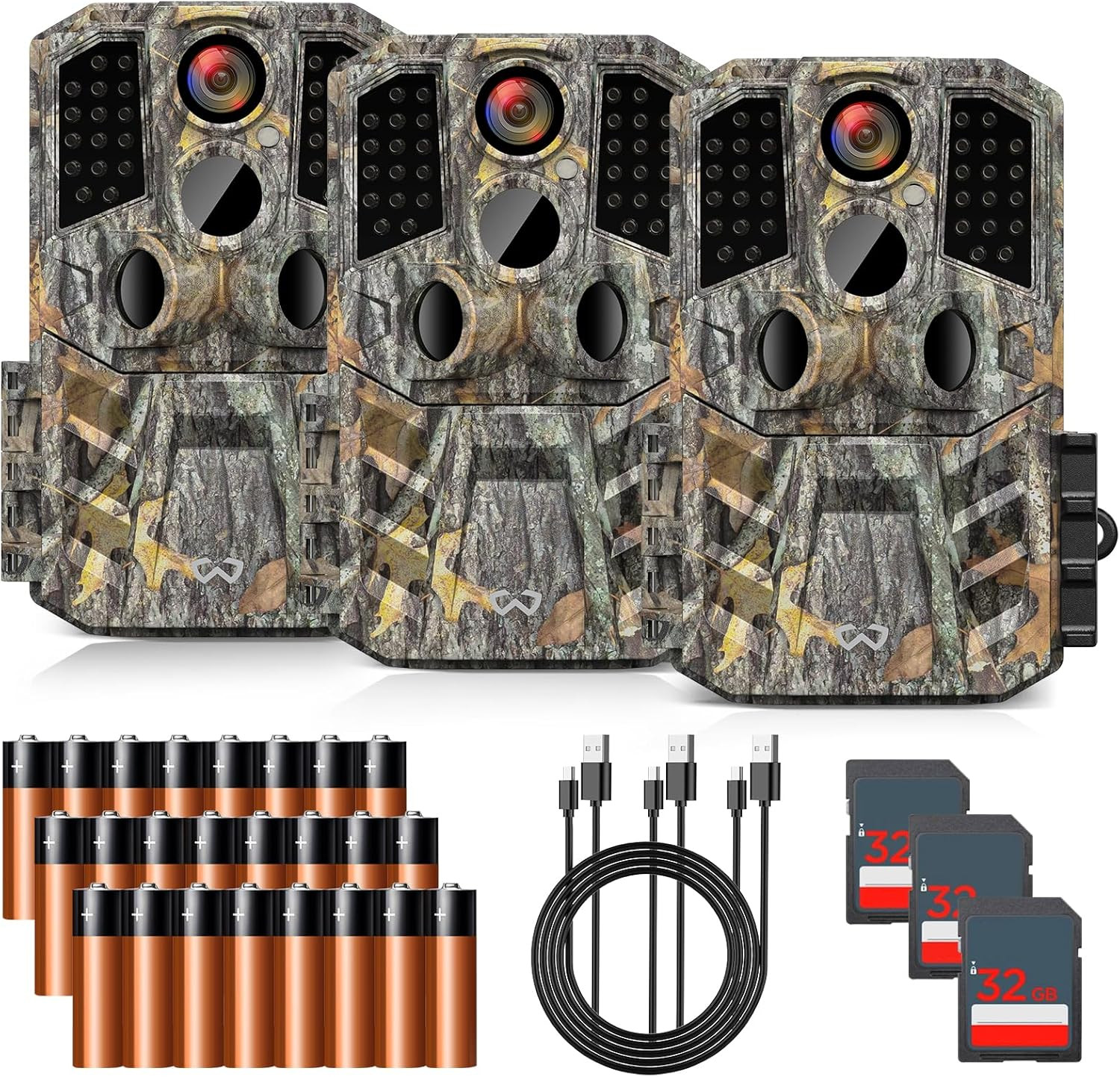 Trail Camera 3 Pack 36MP 1920P HD Game Camera with SD Cards, 0.2S Trigger Time I