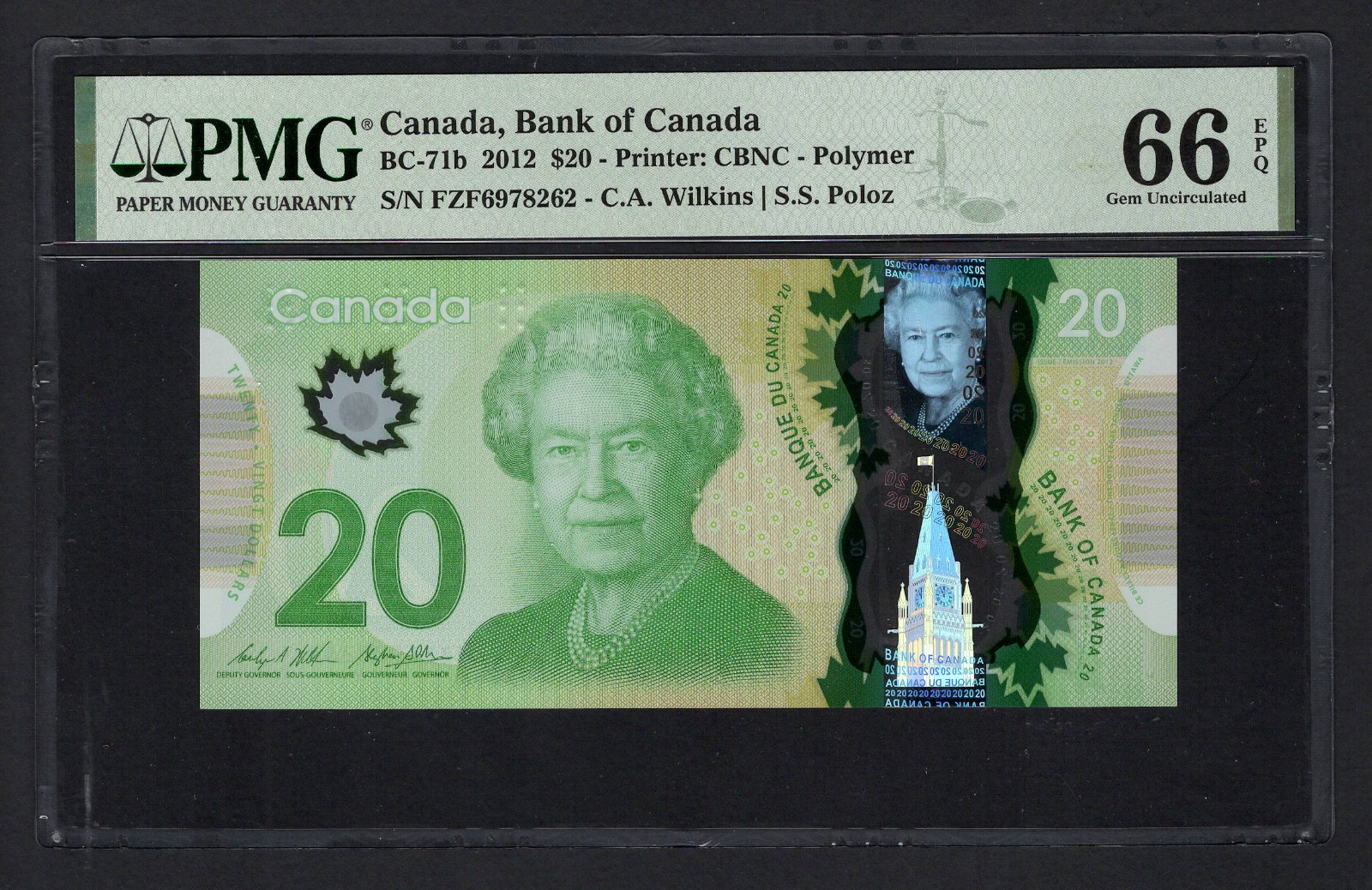 Canada 20 Dollars 2012 BC-71b Uncirculated Grade 66