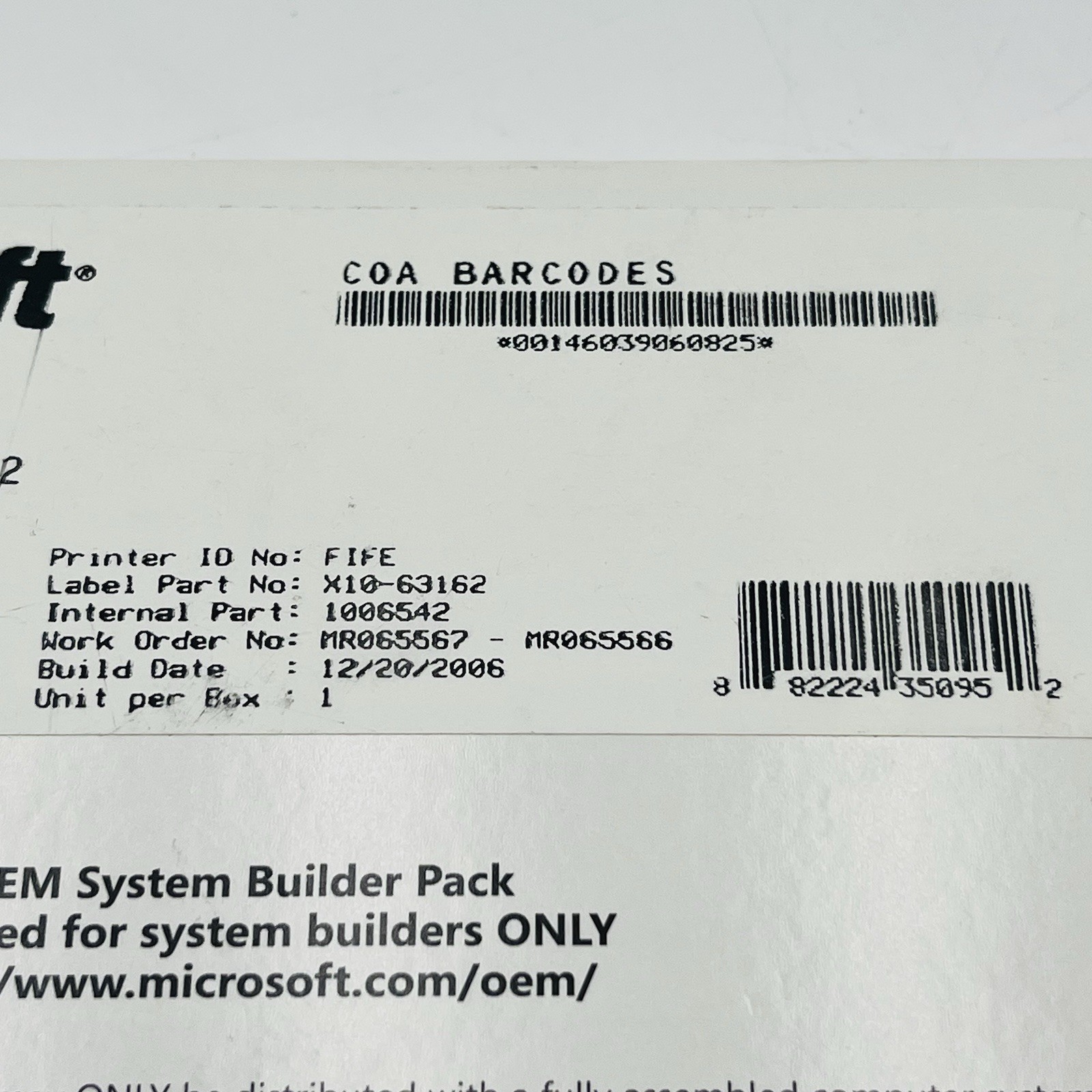 Microsoft Windows Vista Business 32-Bit OEM System Builder Pack DVD Sealed