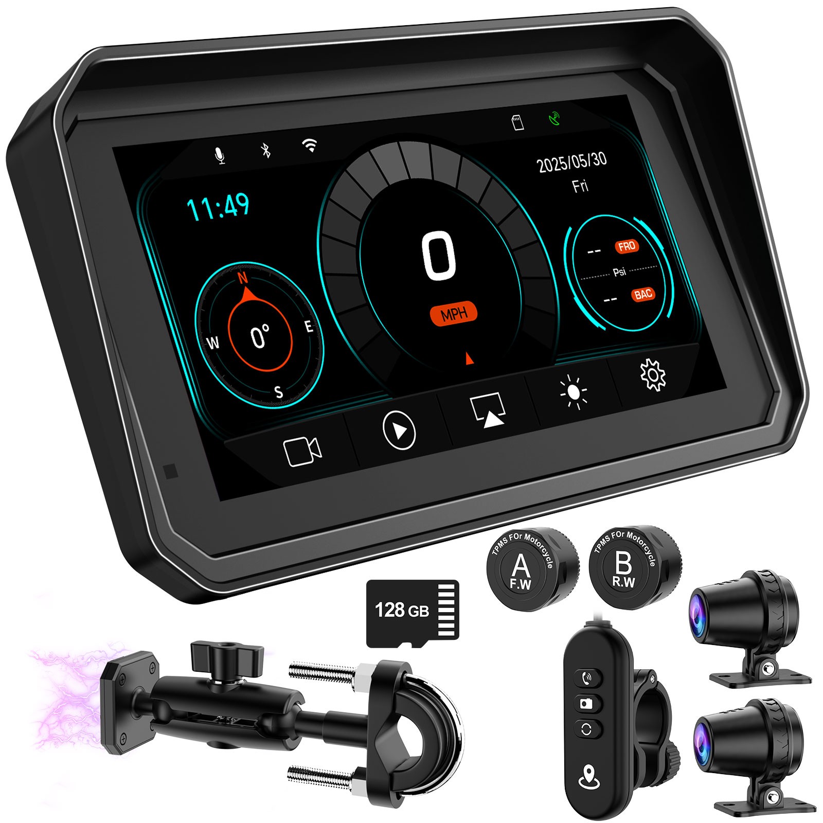 2026 LBW 6" Portable Motorcycle CarPlay GPS Dual 1080P Camera 128G SD Card, Siri