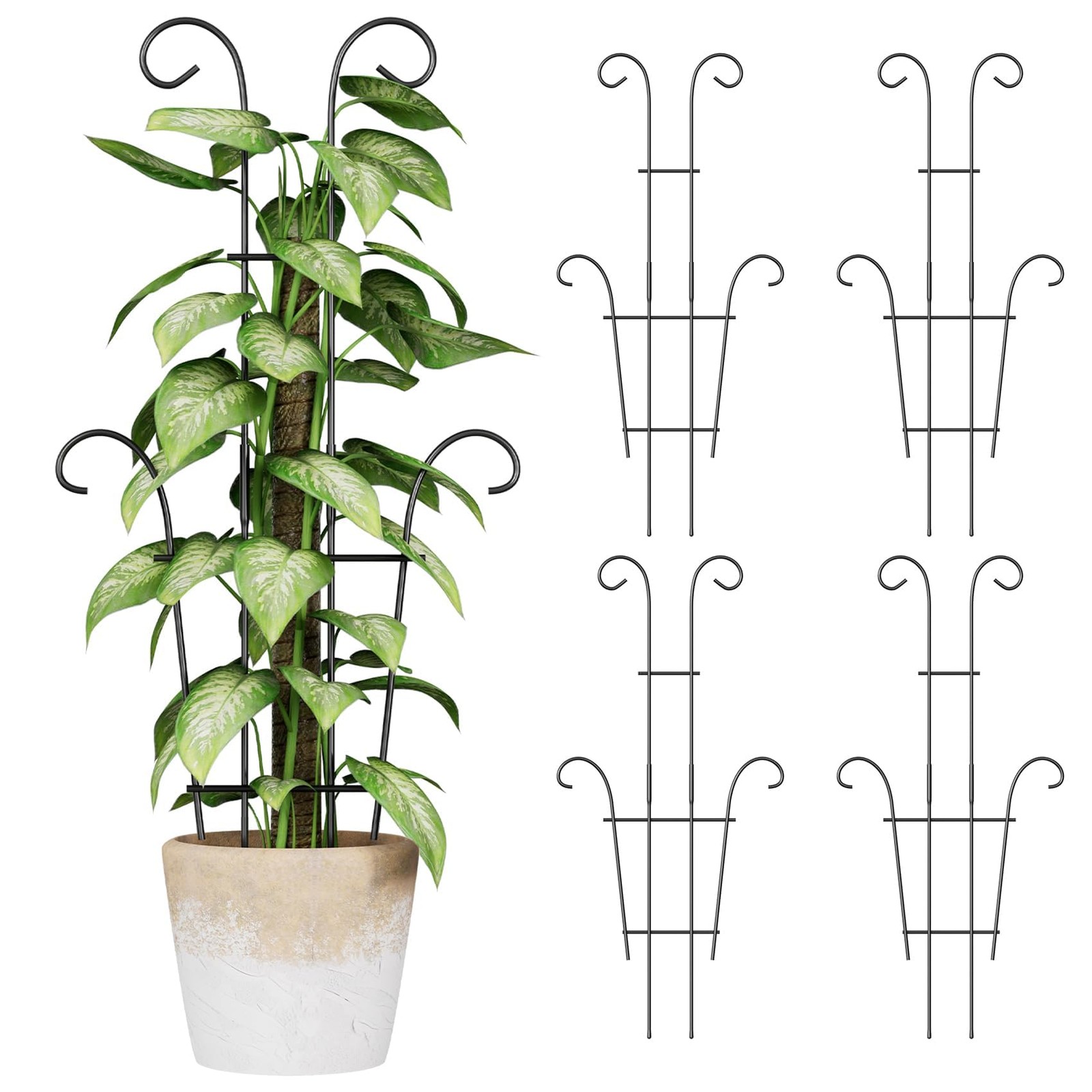 Larger 23.6in Plant Trellis for Climbing Plants Indoor Outdoor, 4 Pack Black