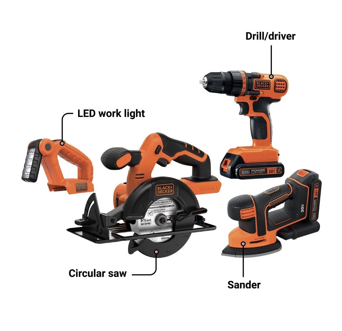 BLACK+DECKER 20V Max* Lithium Ion 4 Tool Combo Kit - BD4KITCDCMSL IN HAND NWT
