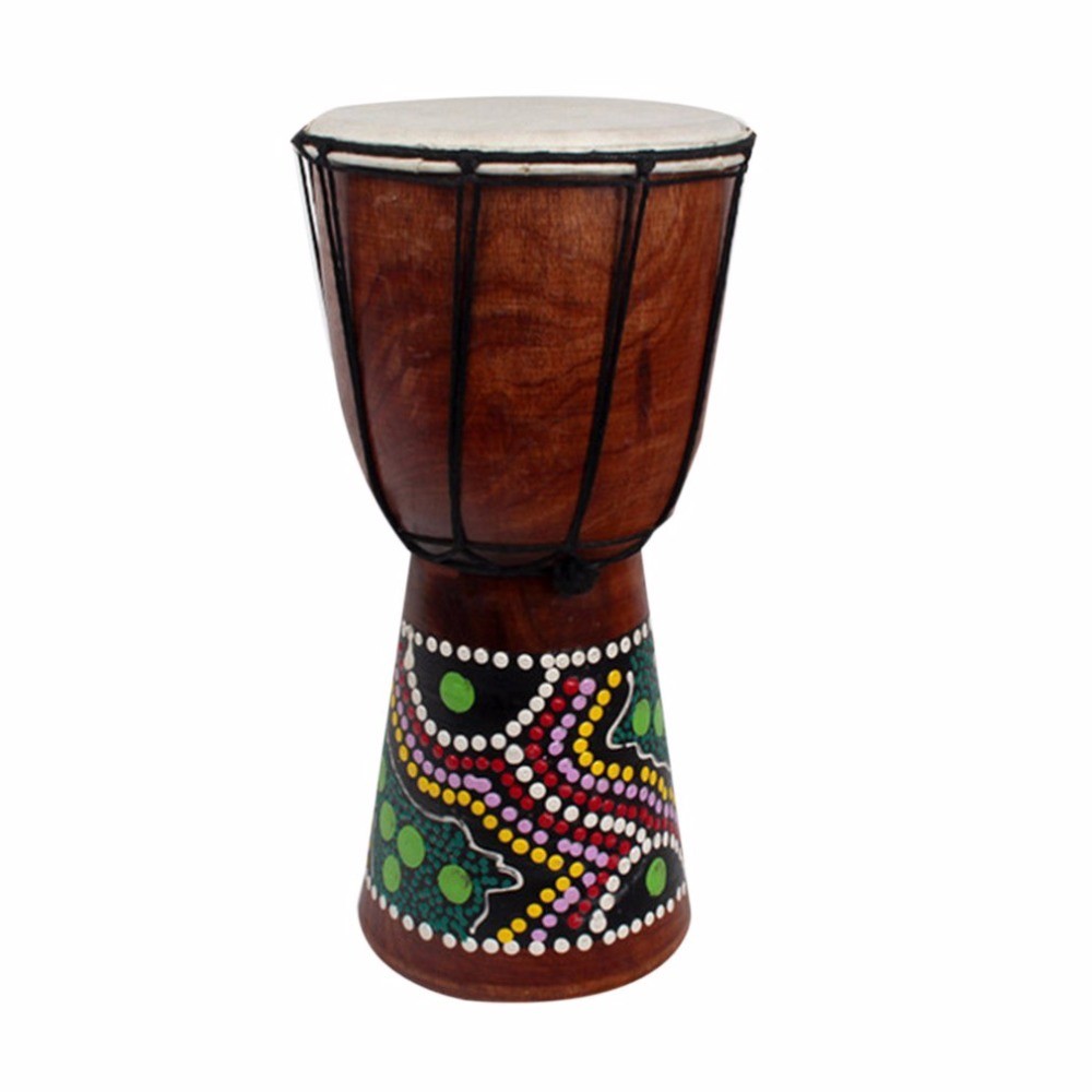 6in African Djembe Drum Hand-Carved Solid-Wood Goat-Skin Traditional BJSR