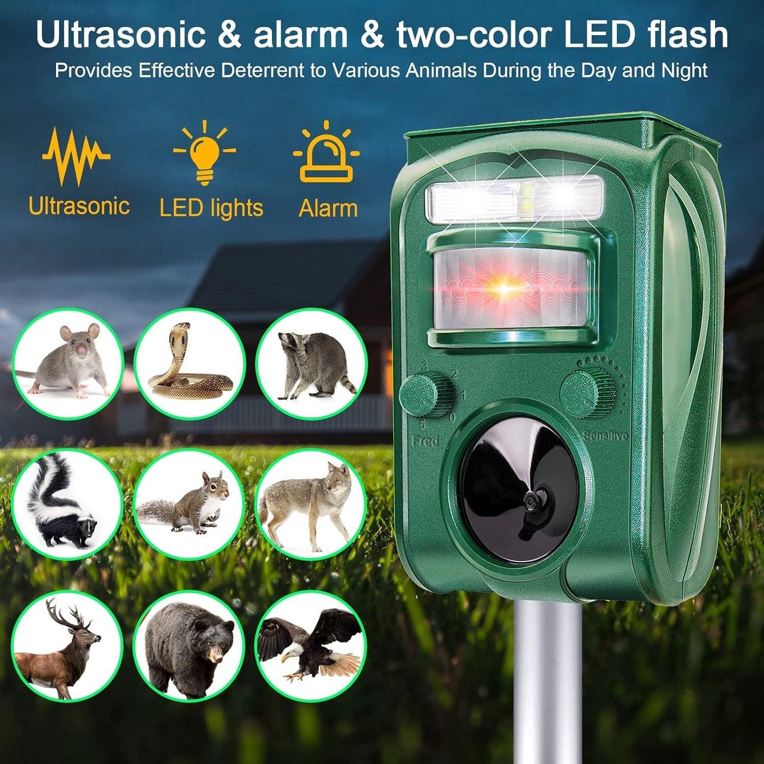 Ultrasonic Animal Repeller Solar Motion Activated Critter Repellent Farm Garden