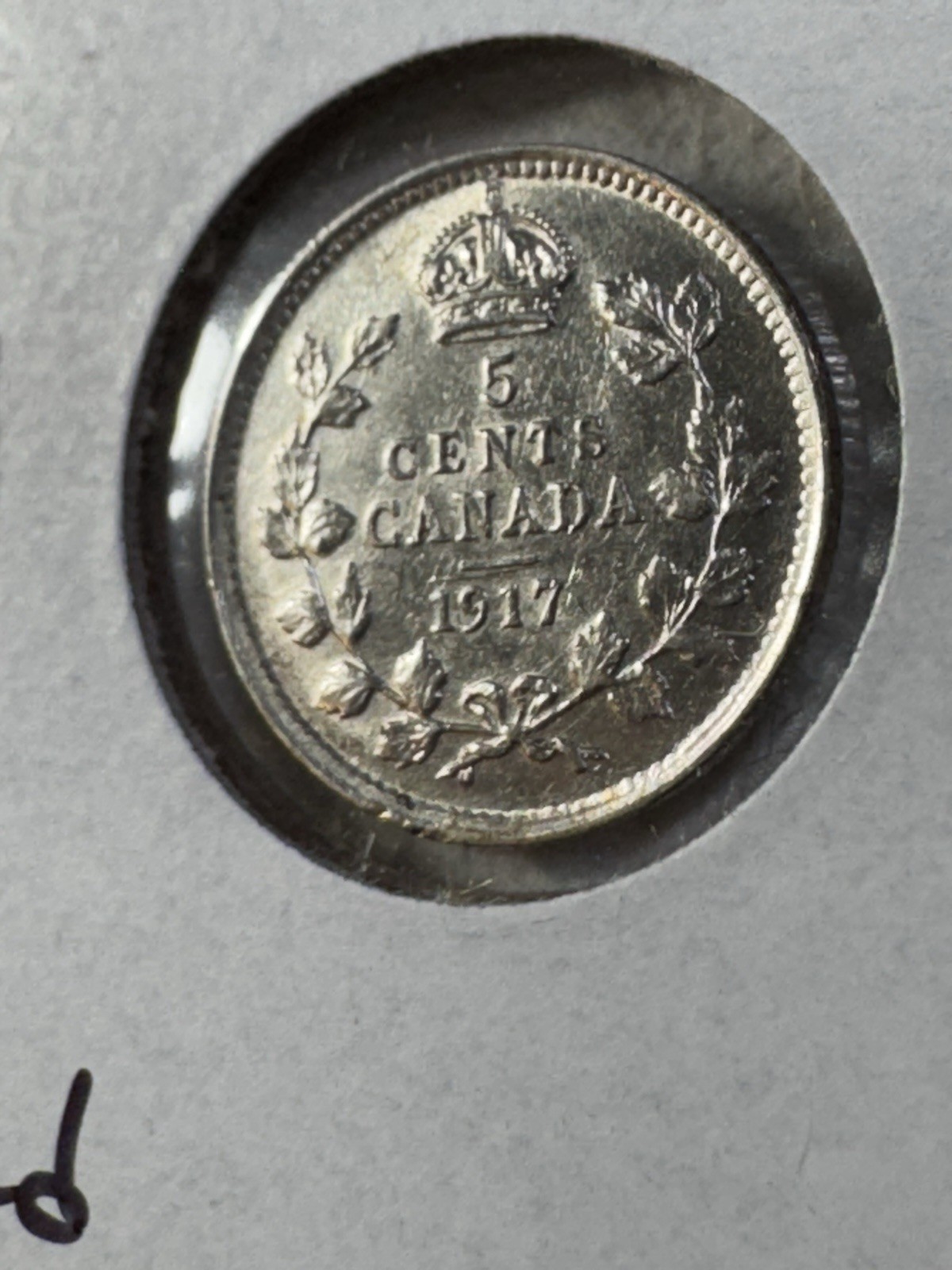 1917 Canada 5 Cents Silver Coin Cleaned