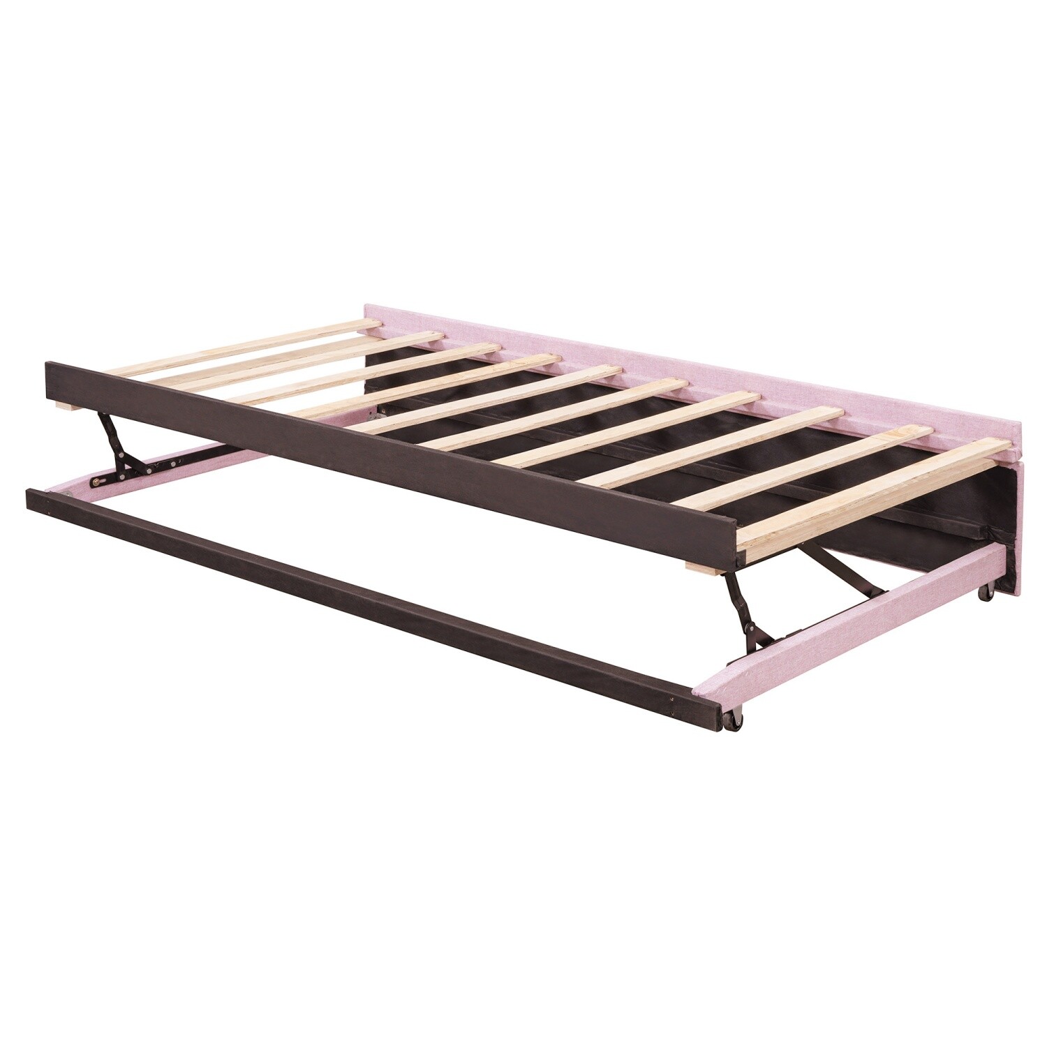 Twin Size Daybed Linen Upholstered Bed Frame Sofa Bed with Pull Out Trundle Bed