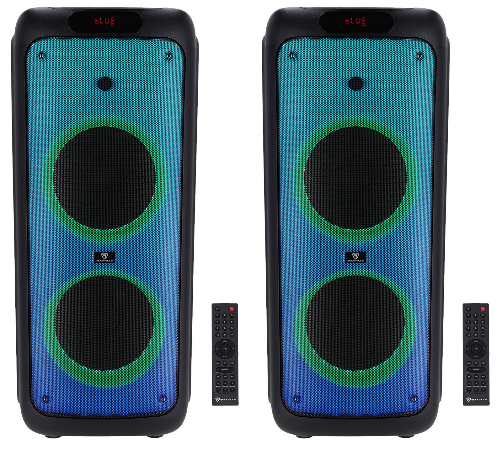(2) Rockville BASS PARTY 10 Rechargeable LED Bluetooth Speakers w/Wireless Link