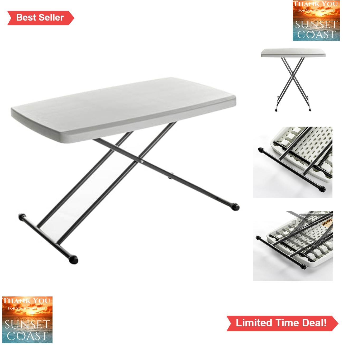 Folding Table Rectangular 30 x 20 Inch 250 Lbs Capacity Metal Frame