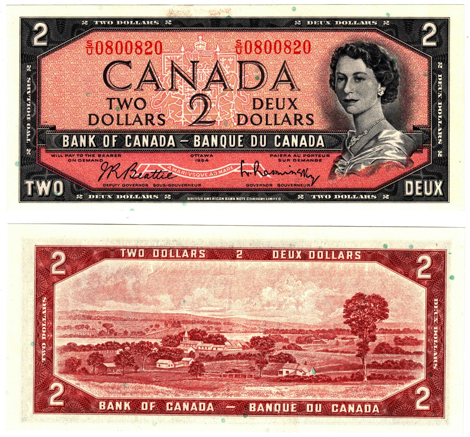 1954 Canada Bc-38 P76b 2 Dollar Banknote UNC Beattie & Rasminsky