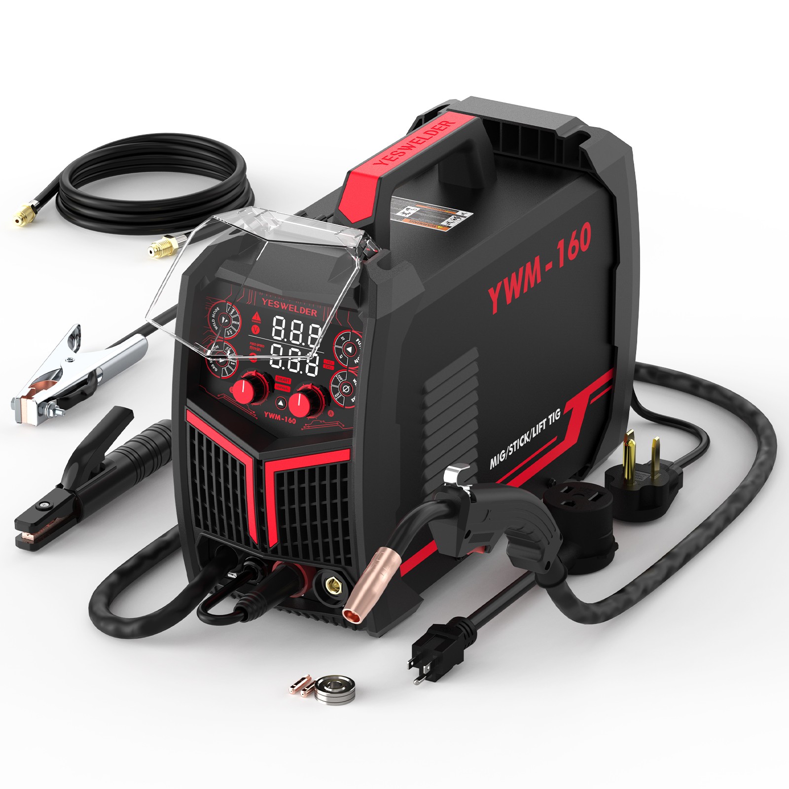 160A Gas/Gasless MIG Welder 4-in-1, Flux Core/Lift TIG/Stick, Dual Voltage