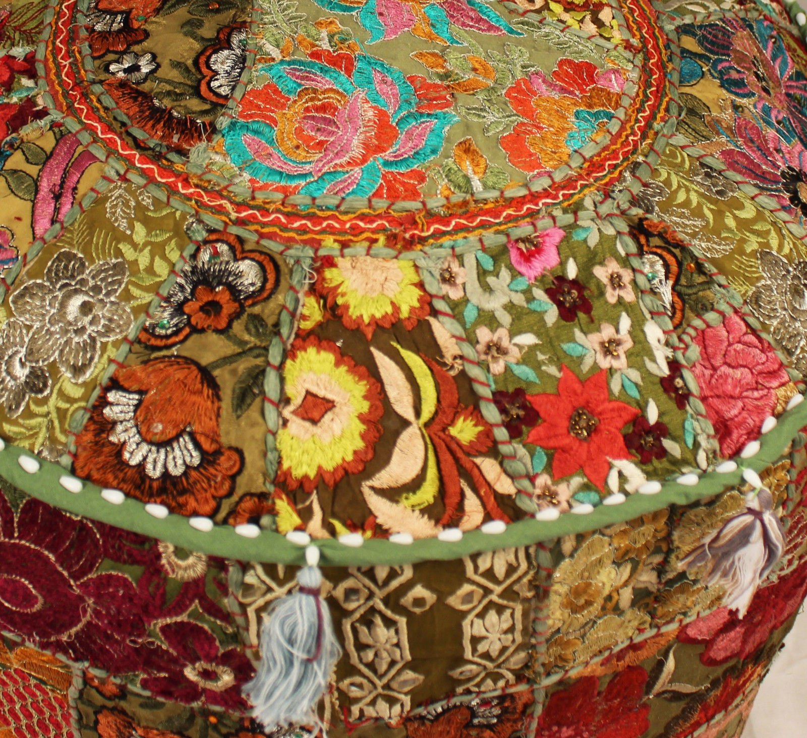 Pouf Ottoman Vintage Ethnic Decor Indian Patch Pouffe Round Floor Pillow Stool