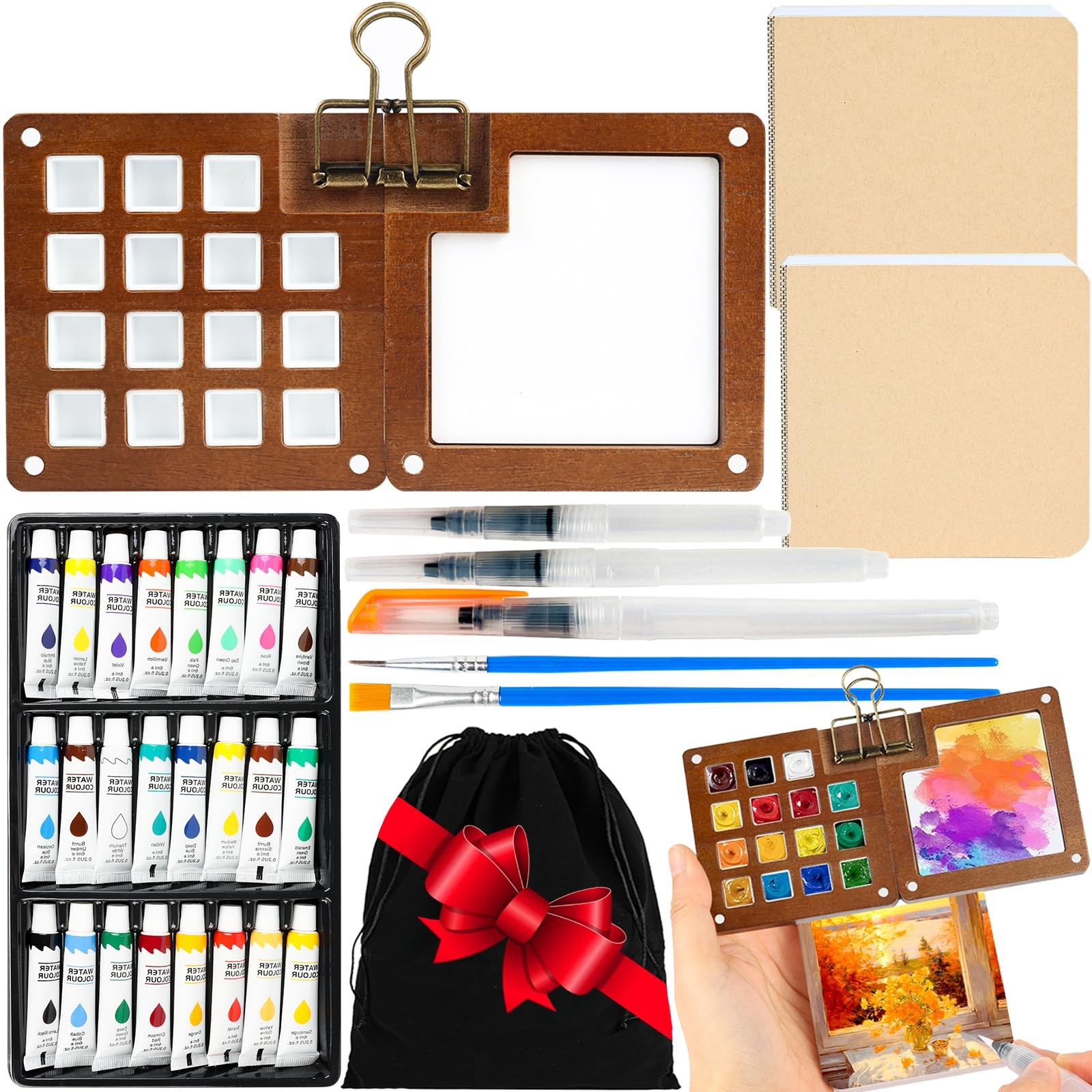 Mini Paint Set, Pocket Travel Set, Portable Travel Palette Kit with Paint, Br...