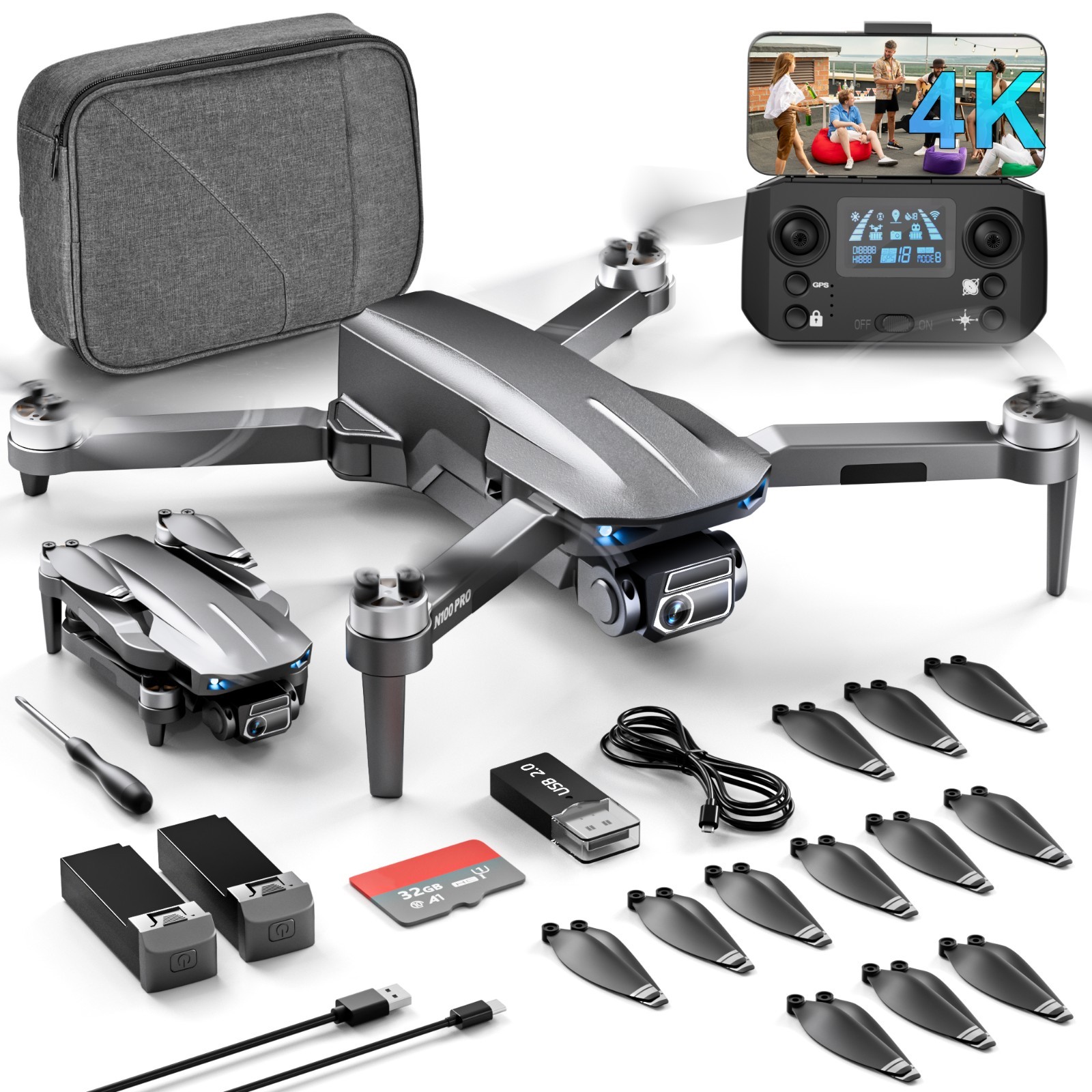 Drone With 4K Camera 5G GPS FPV RC Quadcopter APP Control Brushless +2 Batteries
