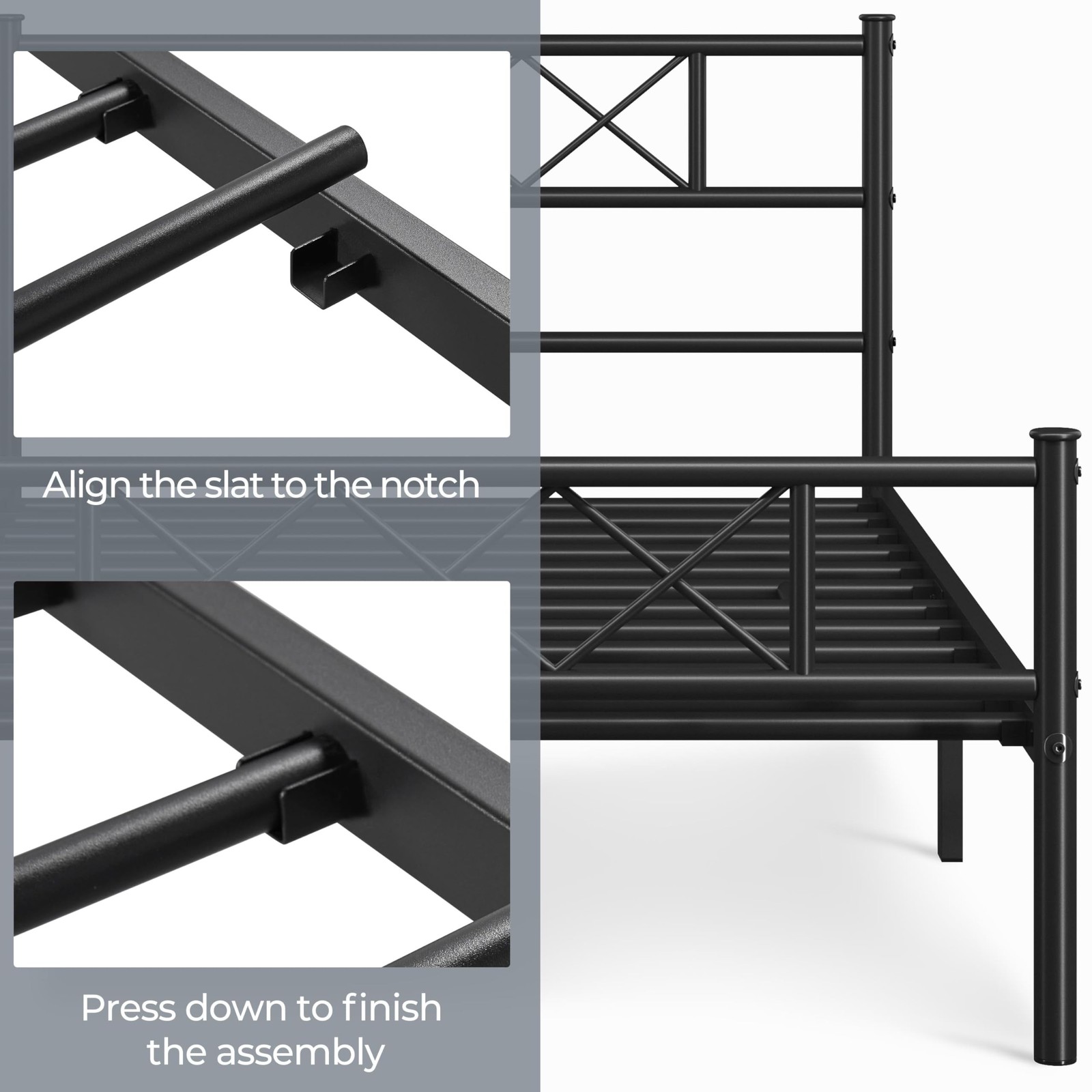 Twin XL Size Metal Platform Bed Frame with Simple Headboard and Footboard, Black