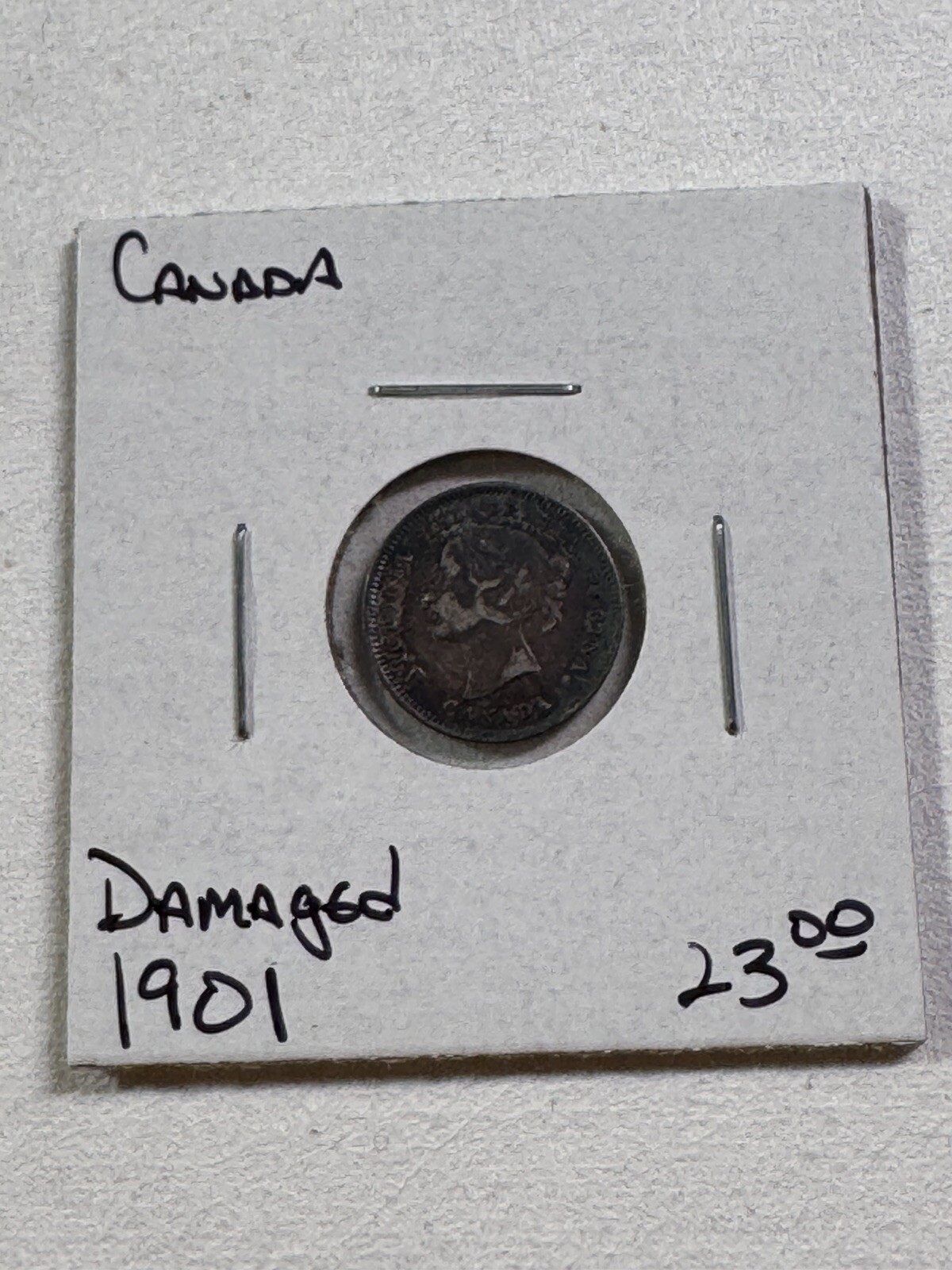 1901 Canada 5 Cents Silver Coin Damaged Toned