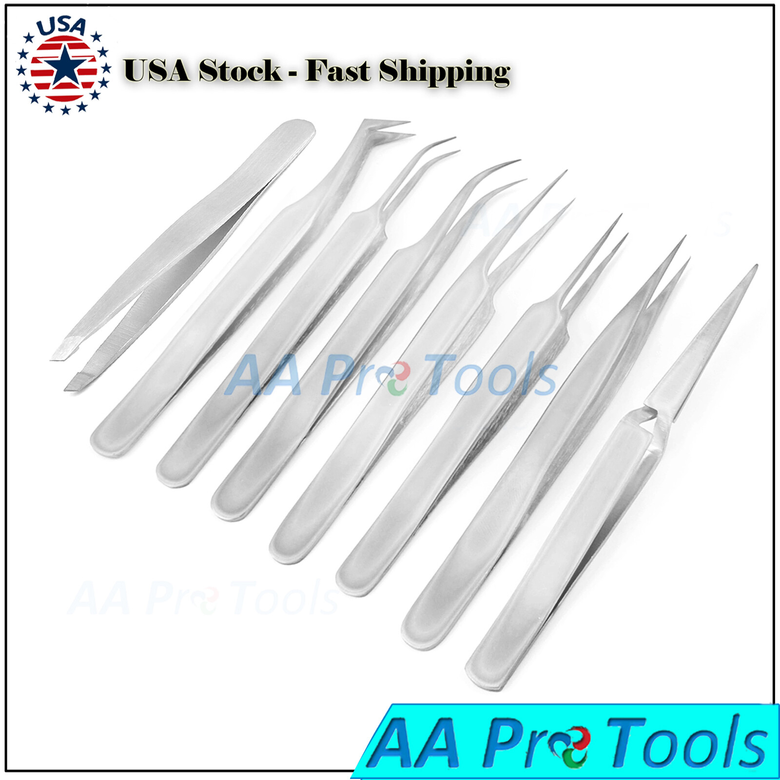 Set of 8 Eyelash tool Extension Tweezers Beauty Makeup Face Hair Removal Kit Pro