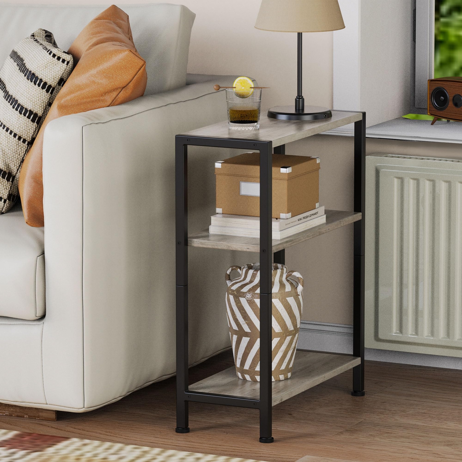 3-Tier Side Table Small EndTable Sofa SideTable for Narrow Spaces Slim EndTab...