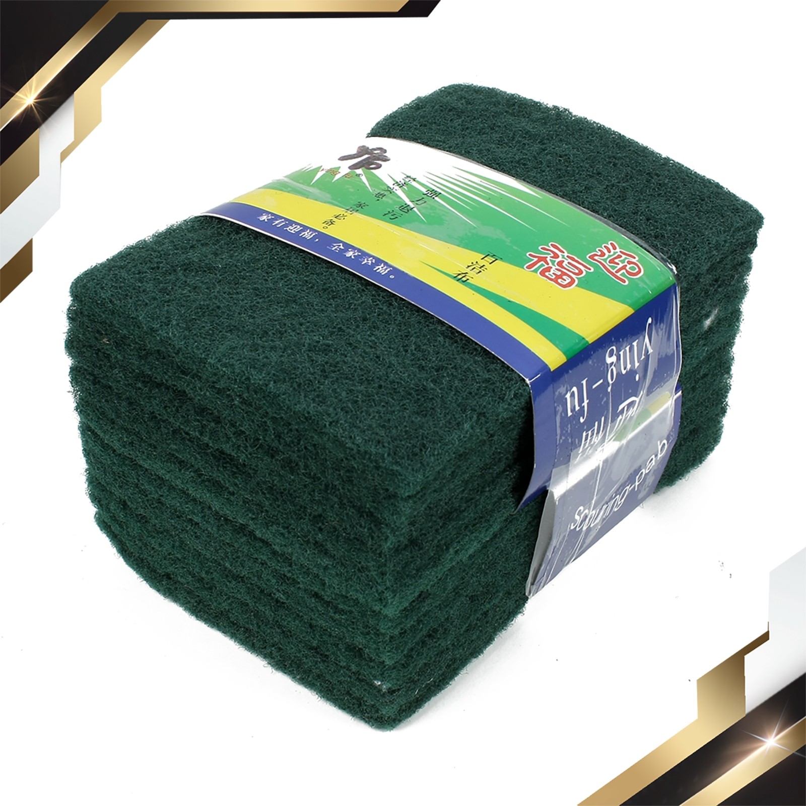 Bowl Dish Rectangle Shaped Sponge Scourers Cleaning Pads Green 10PCS