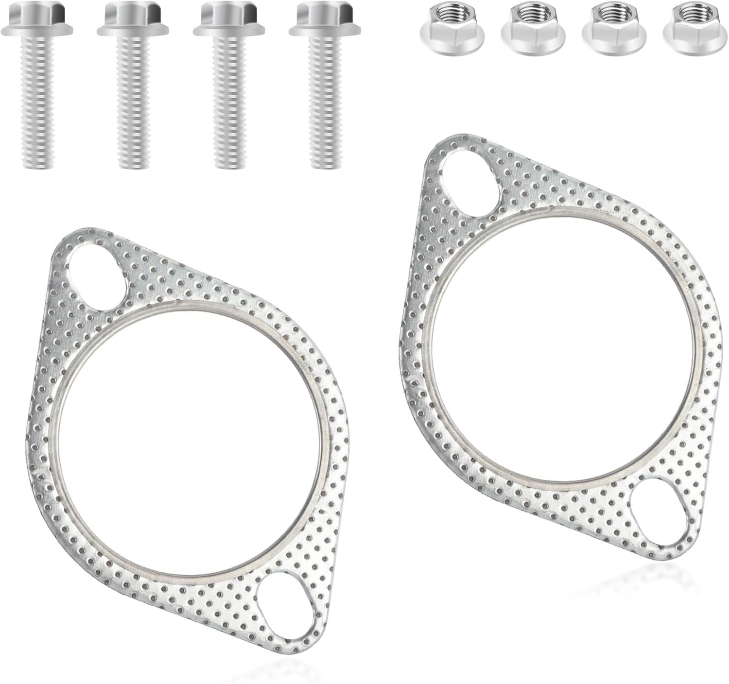 2PCS Exhaust Flange Gasket + 4PCS Exhaust Bolts,3" 2-Bolt Catalytic Converter Ga