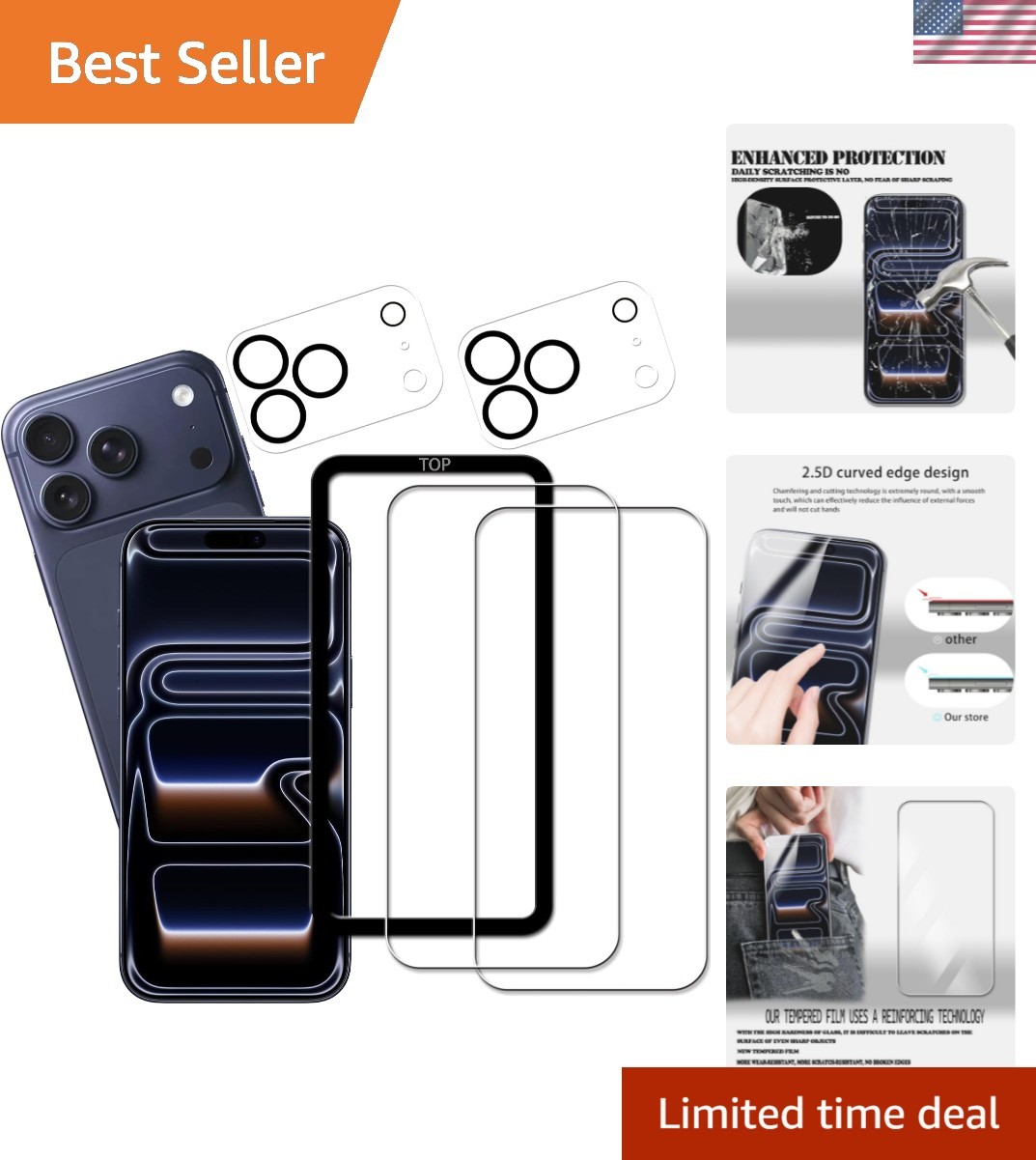 Tempered Glass Screen and Lens Protector 2-Pack for iPhone 17 Pro Max with Tool
