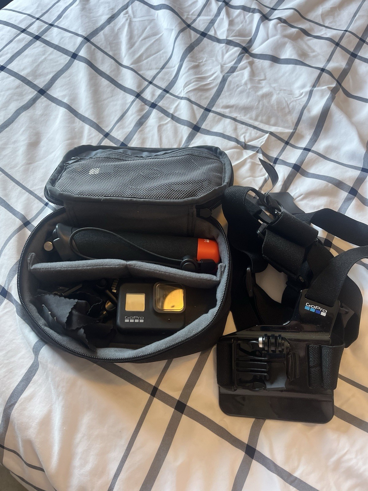 GoPro HERO8 Black Bundle - Chest Mount, Floating Grip, Case - Great Condition