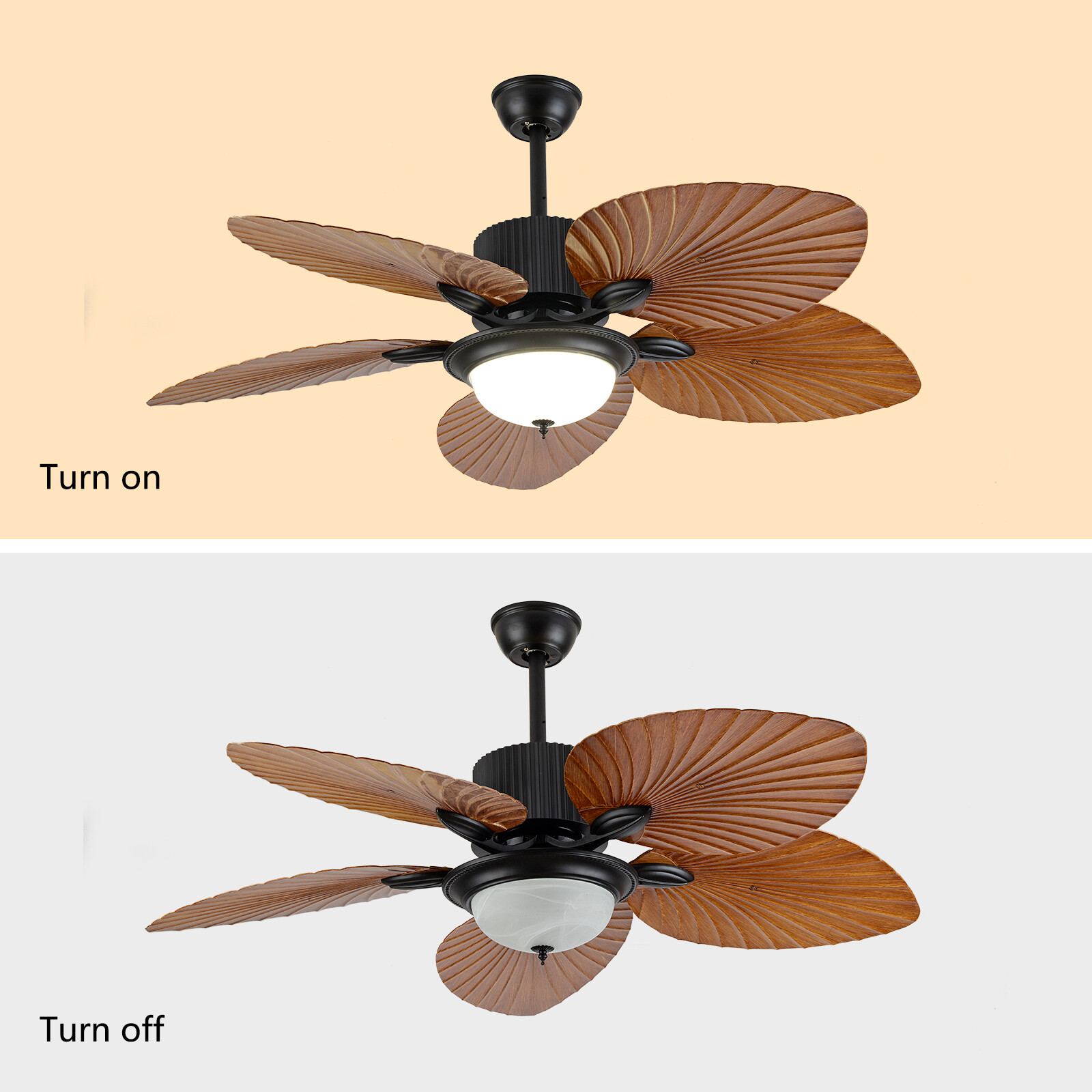 Ceiling Fan Light 52" Tropical Palm Leaf Blades Chandelier Dimmable & Remote