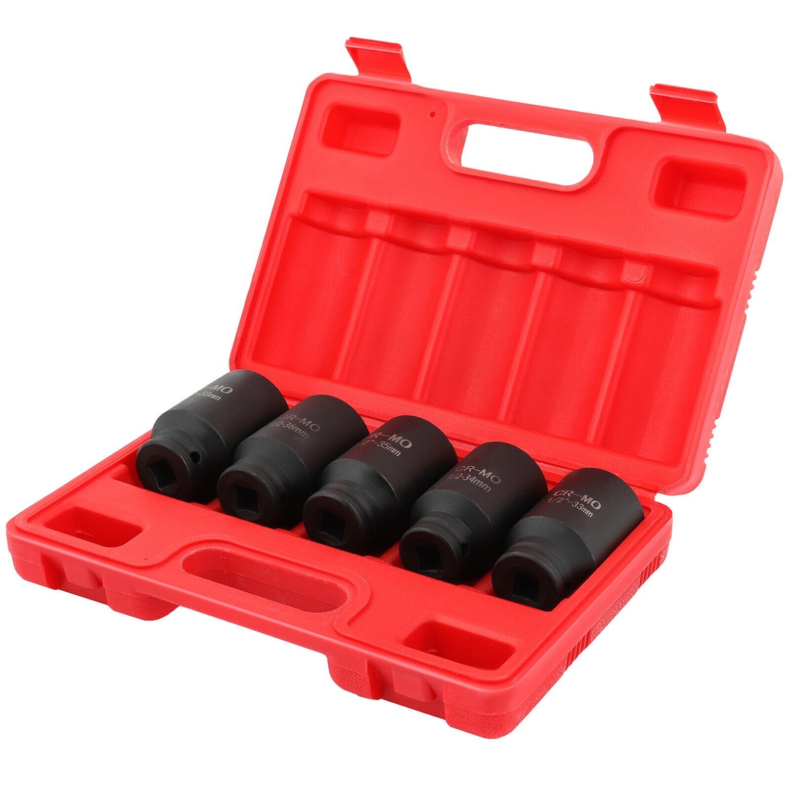 5Pcs Deep Impact Socket Set 1/2"Drive Metric Axle Hub Nut Socket 33-38mm 6-Point