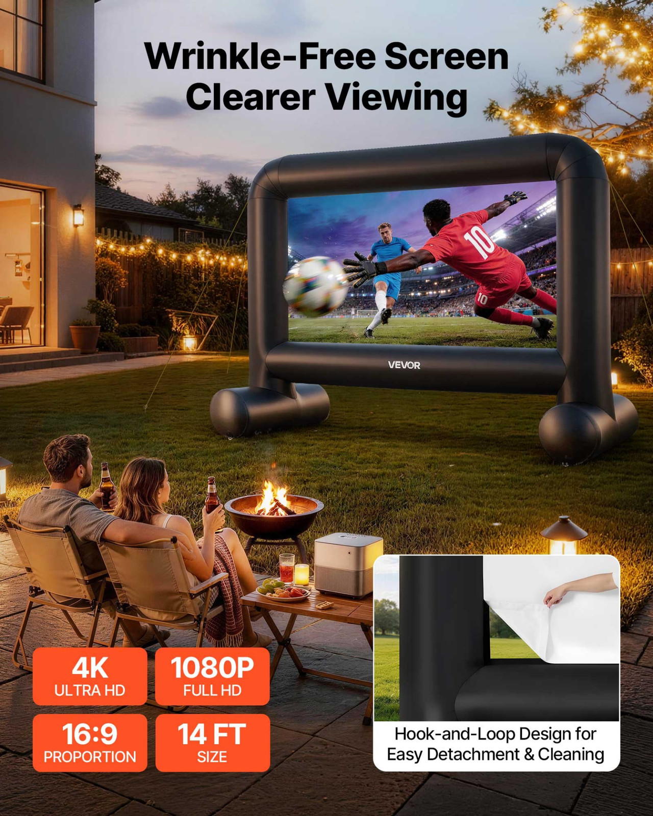 14FT Inflatable Movie Screen Outdoor Projector Screen w/ Storage Bag Front/Rear