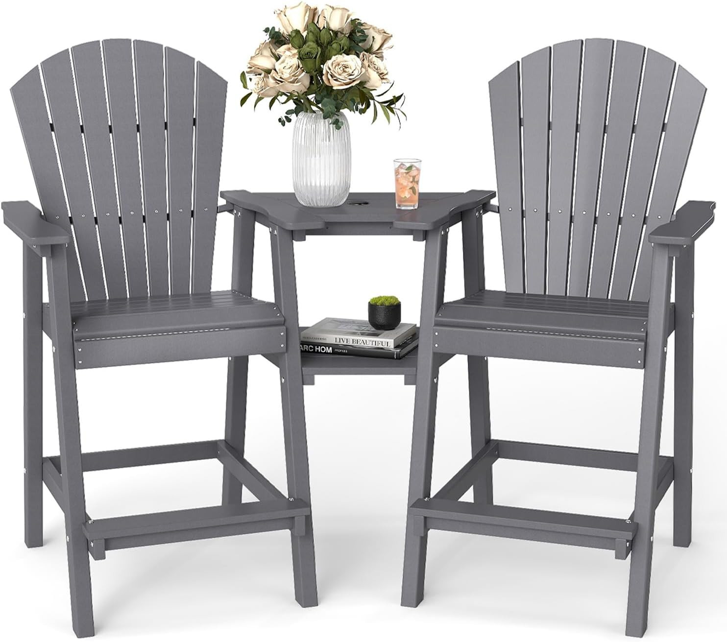 FOOWIN Tall Adirondack Chair Set of 2, All Weather HDPE Bar Height Adirondack Ch