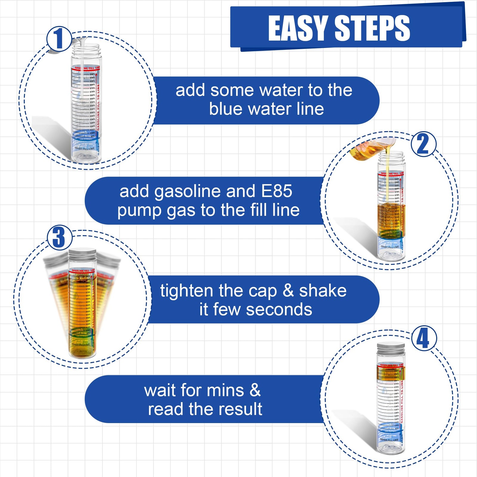 Windspeed 2 Pack e85 Ethanol Tester Bottle, E85 Fuel Gasoline Octane Level...
