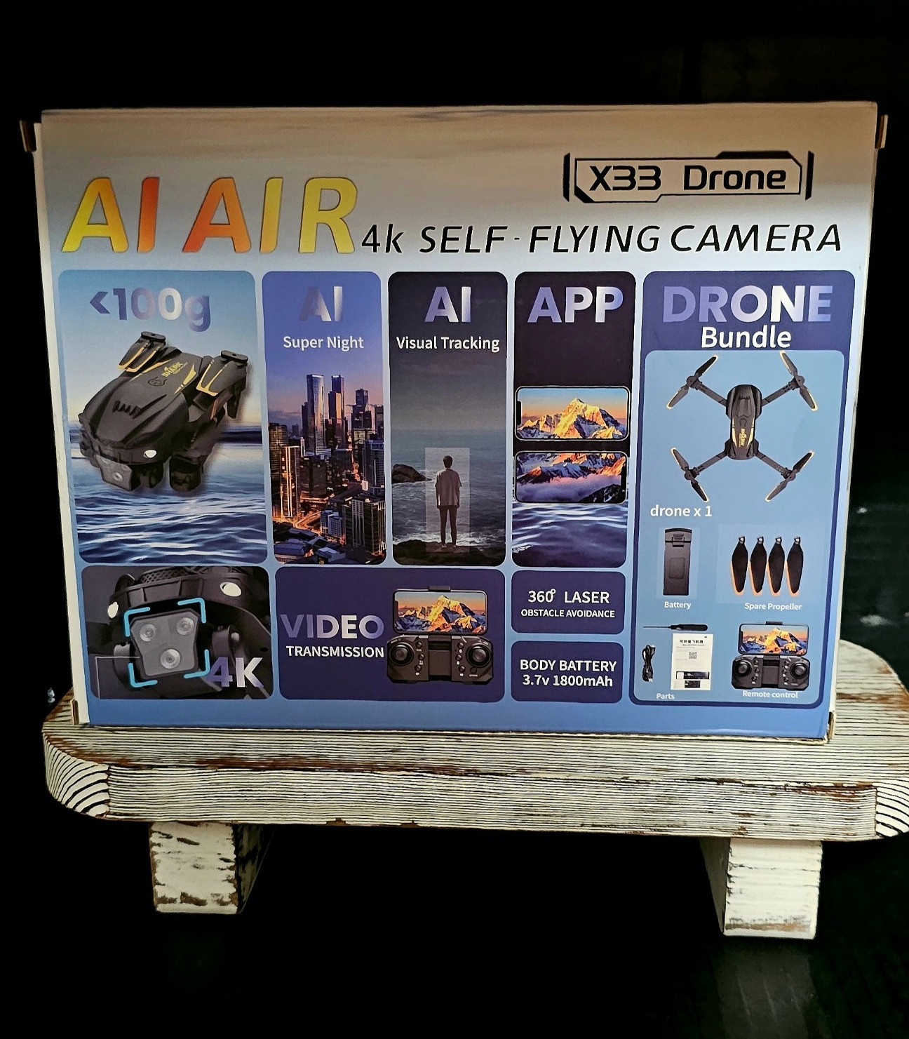AI AIR X33 4K Camera Self-Flying Quadcopter App Control Foldable Black