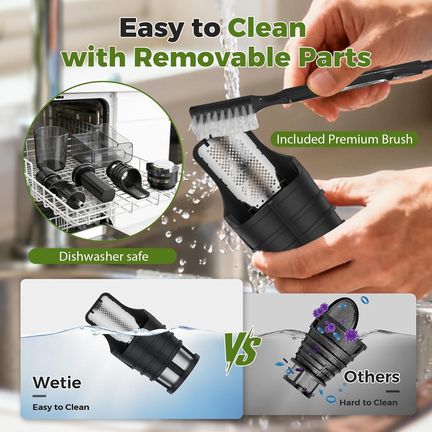 WETIE Cold Press Juicer Machine Gray Touch Screen Quiet with Adjustable Pressure