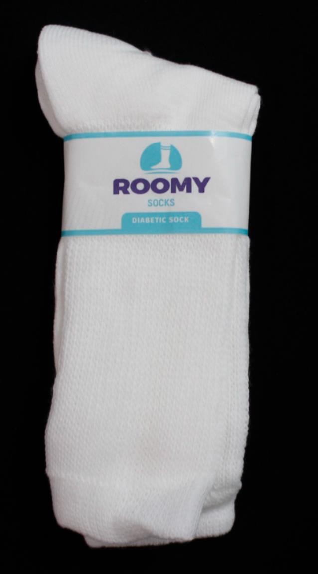 Roomy Unisex Enhance Circulation Diabetic 3 Pack Crew Socks BM7 White Size:10-13