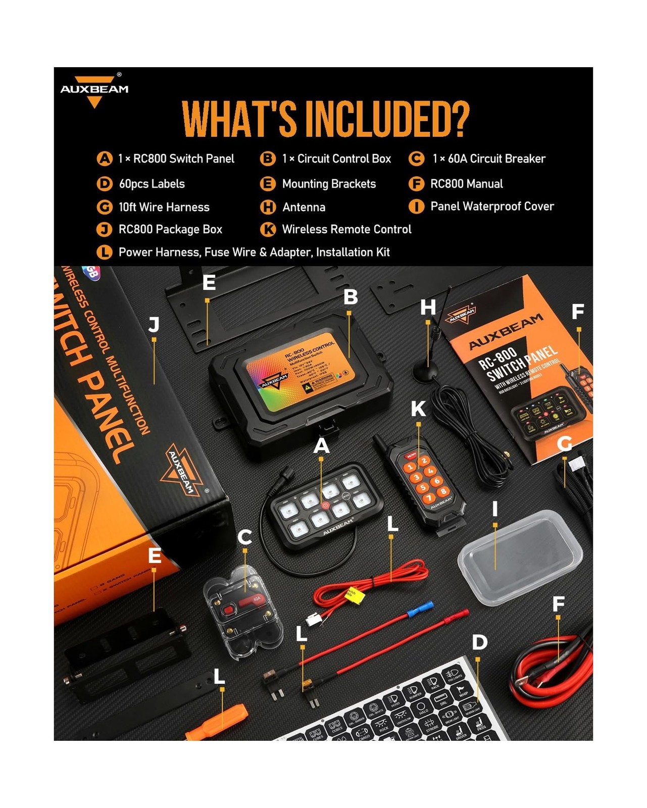 Auxbeam 8 Gang Switch Panel RC-800 Control Range Up to 165FT Easy Control | T...