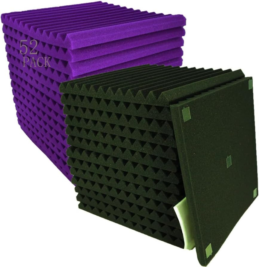 52 Pack 12 "X 12 "X1 Black/Purple Acoustic Panels Studio Soundproofing Foam Wedg