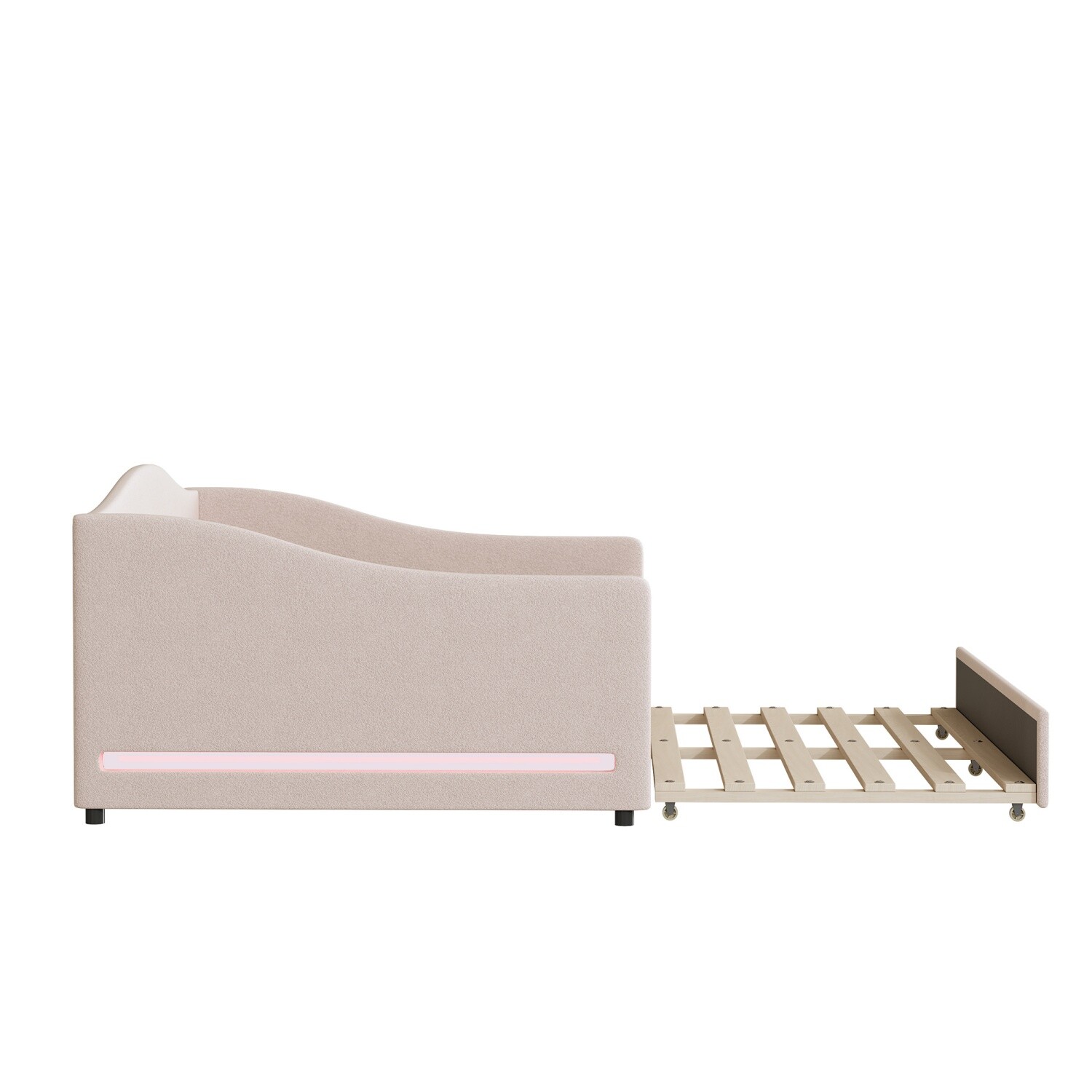 Full Size Daybed Upholstered Bed Frame Sofa Bed with Trundle Bed & LED Lights