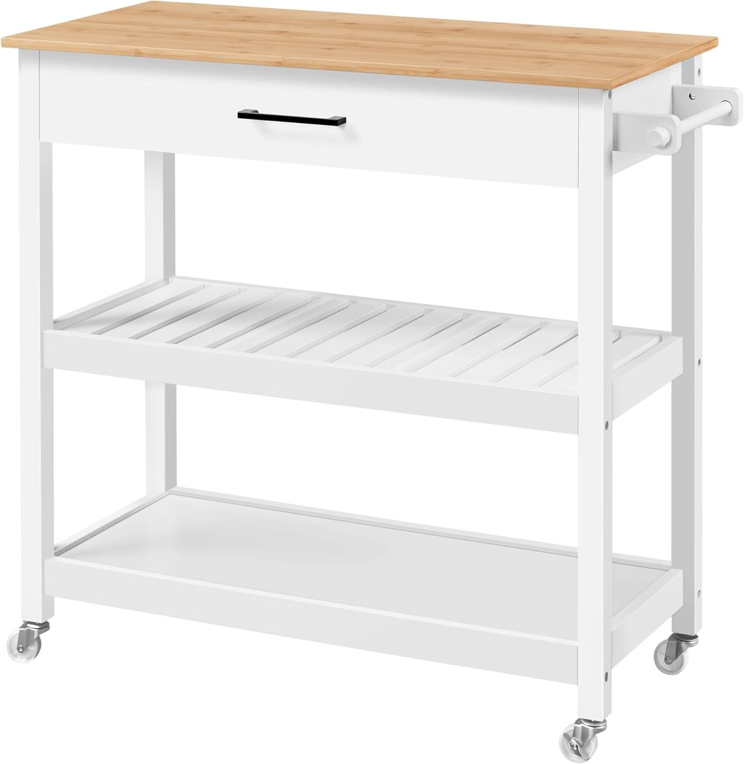 Kitchen Island Cart on Wheels with Bamboo Tabletop,3-Tier
