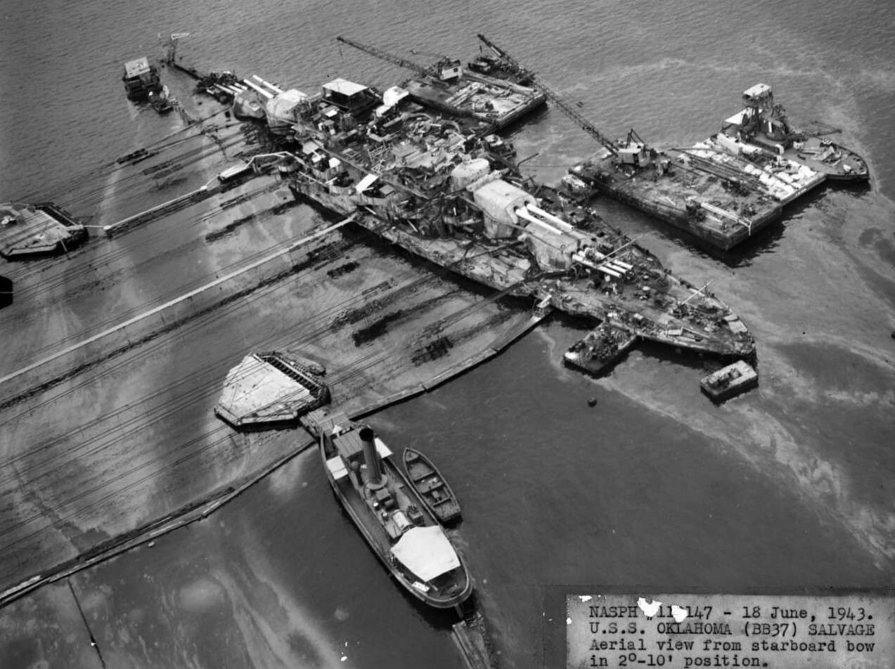 WW2 WWII Photo World War Two /  USS Oklahoma BB-37 Salvage Pearl Harbor 1943