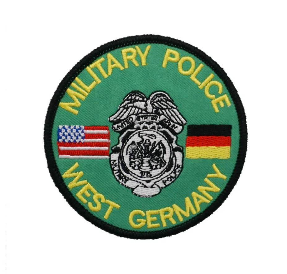 VINTAGE STYLE U.S. ARMY MILITARY POLICE  WEST GERMANY EMBROIDERED IRON-ON PATCH.