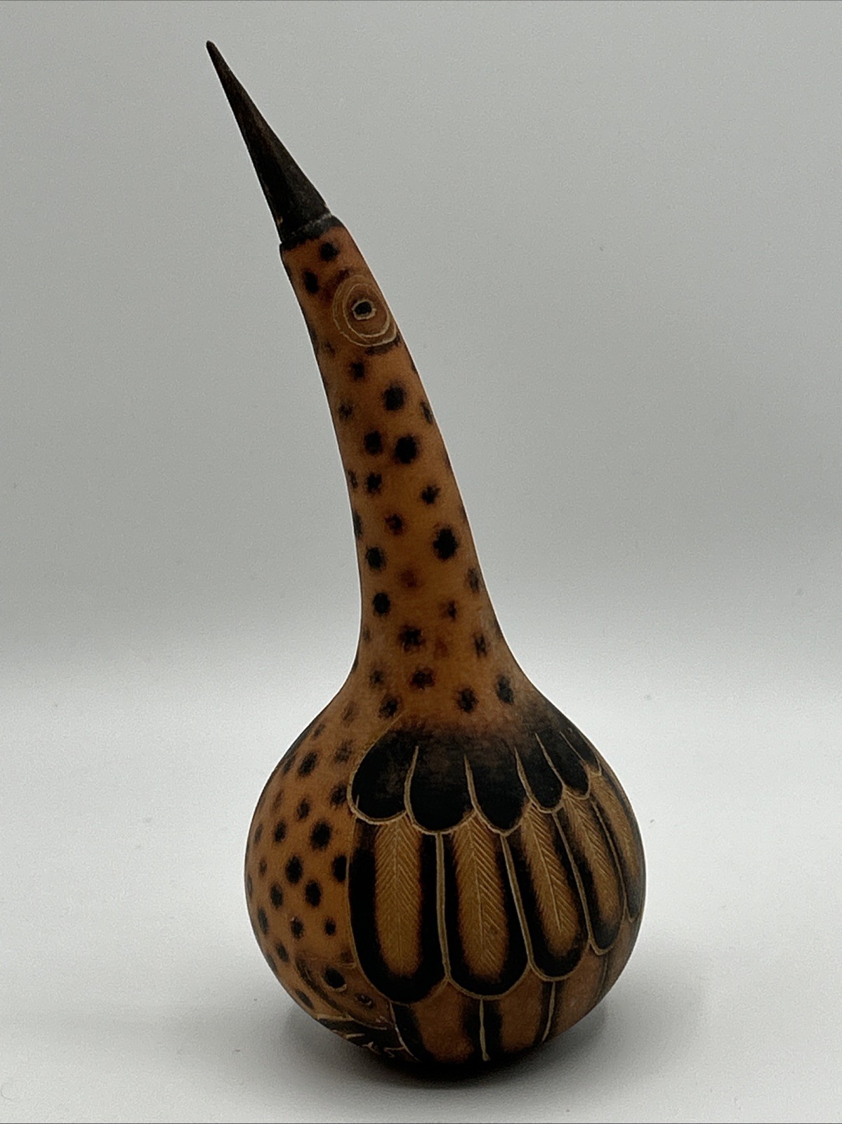 Hand Carved Peruvian Gourd Bird Primitive 6.5”